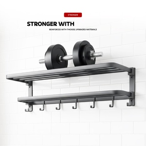Modern Black Towel Rack with <b>Hooks</b> Towel <b>Shelf</b> with <b>Hooks</b> Bathroom Rack - Product Image 2