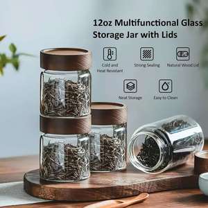 High Quality Borosilicate Glass Cylinder <b>Kitchen</b> Food <b>Storage</b> <b>Jar</b> Airtight Acacia Wood Lid Microwave Safe Heat Resistant - Product Image 4