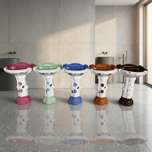 Modern Round Ceramic Wash Basin With <b>Full</b> Pedestal Faucet Compatible Water Resistant Bathroom Sink - Product Image 5