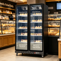 Vitrine réfrigérée verticale de luxe avec porte en verre verrouillable, sans givre, haute visibilité pour boissons et aliments