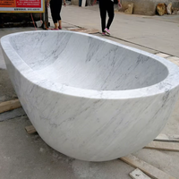 Baignoire ovale autoportante en marbre blanc de Carrare sculptée à la main en pierre naturelle JUNREN, directement de l'usine