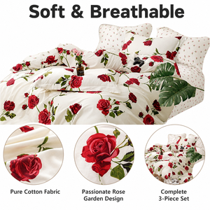 Poland Local Stock Cotton <b>Bed</b> <b>Sheet</b> Set <b>Queen</b> Size Rose Print 3 Piece Duvet Cover EU Dropshipping - Product Image 3
