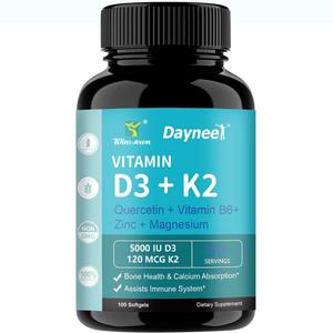 Vitamina D3 K2 120 MCG 100 Cápsulas Blandas <span class=keywords><strong>Menta</strong></span> Estilo Fresco Quercetina B6 Zinc Magnesio Apoyo para la Salud Ósea Inmunidad Absorción de Calcio - Product Image 2