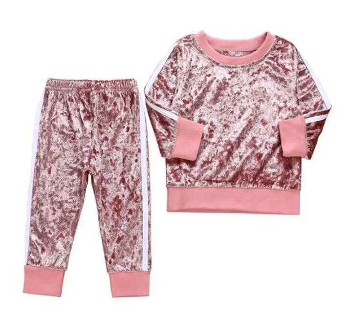Baby Girls 2pcs Outfit Set Long Sleeve Velvet Pullover Sweatshirt Tops+Long Pants Kids Warm Autumn Winter School Clothing