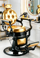 Fauteuil de Barbier Hydraulique Doré Inclinable pour Salon de Coiffure, Chaise de Coupe de Cheveux Robuste, Équipement de Barbier Professionnel
