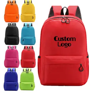 Recycled 15 Inches Customized Schoolbag Unisex Polyester Children Teens Red School Backpacks for Kids