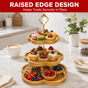 MDF 3-Tier Polygon Shaped Eco-Friendly Reusable Cake Stand-Decorative Dessert Display Tower Gold Handle for Wedding Party Tea - Product Image 2