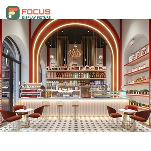 Custom Coffee Merchandise Display Rack Laminate Wood Finish Coffee Bag Display Area Cafe <b>Shelf</b> Display Rack - Product Image 2