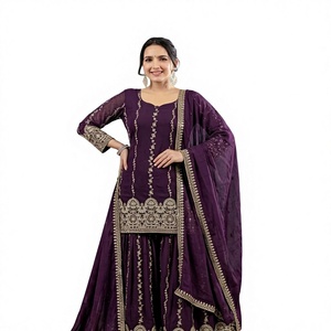 Traje Sharara para Mujer, Estilo Indio-Pakistaní, de Seda, Tradicional, Sin Arrugas, Reversible, de Secado Rápido, Diseños Gharara, Sexy y Hermoso, Talla XL - Product Image 1