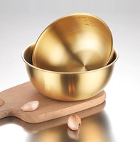 Bol à salade en acier inoxydable 201 doré, style coréen, simple paroi, bord roulé extérieur, polyvalent, pour mélange, idéal pour les fêtes, vente en gros