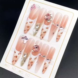 Unghie Finte Press-on Francesi Cat Eye Fatte a Mano con Strass, Design Misti, 10 Pezzi, Riutilizzabili, Confezione Personalizzata, Designer - Product Image 3