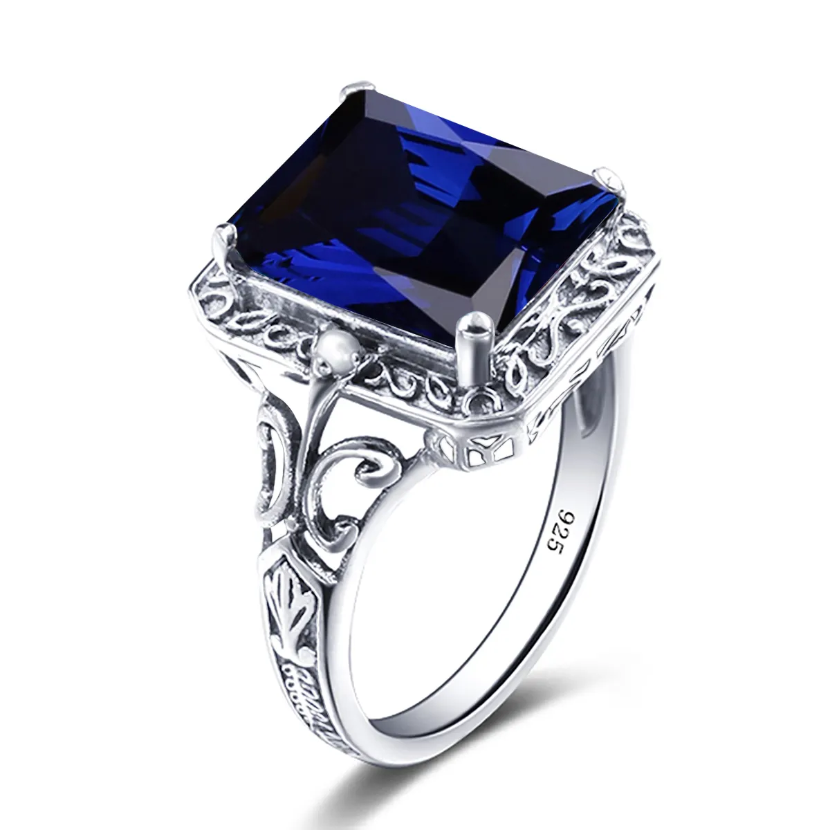 Производитель ювелирных изделий, модное кольцо из стерлингового серебра с голубым квадратным сапфиром, Женское кольцо с драгоценным камнем