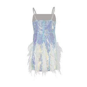 Vestido <span class=keywords><strong>de</strong></span> Lentejuelas para Niñas, Vestido Mini con Plumas Iridiscentes en Degradado, Tirantes <span class=keywords><strong>de</strong></span> Cristal con Diamantes, Vestido <span class=keywords><strong>de</strong></span> Lentejuelas para Niña <span class=keywords><strong>de</strong></span> las Flores o Fiesta <span class=keywords><strong>de</strong></span> Graduación - Product Image 3