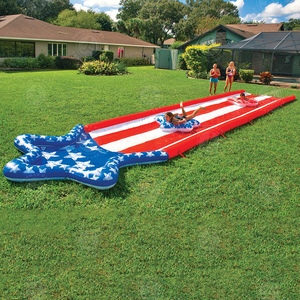Toboggan aquatique en PVC en gros, personnalisable, double voie, <span class=keywords><strong>tapis</strong></span> <span class=keywords><strong>de</strong></span> pulvérisation pour pelouse extérieure, jouet d'été - Product Image 1