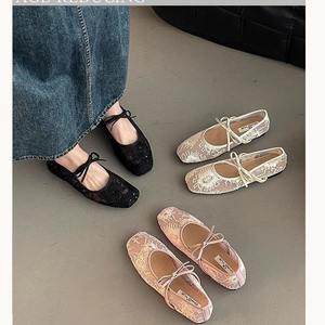 Zapatos de mujer de talla grande con lazo de mariposa, estilo hada, planos, de tela de red, con lentejuelas y encaje, transpirables, para primavera. - Product Image 4