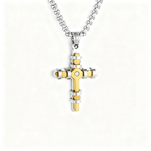 Colgante de Cruz de Jesús de Dos Tonos Personalizado, Regalo de Navidad, Colgante de Cruz de Doble Capa con Incrustaciones de Diamantes, Estilo Punk Cristiano - Product Image 3