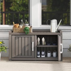 Armadio Portascarpe <span class=keywords><strong>Impermeabile</strong></span> con Ripiani Regolabili, Panca Portascarpe <span class=keywords><strong>da</strong></span> Ingresso con Seduta e Ante, Ideale per Foyer, Corridoio - Product Image 4