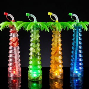 16oz LED Yard Cup Custom Coconut Tree Plastic Drinking Cup with Straw for Luau Beach Party Tropical <strong>Summer</strong> <strong>Decorations</strong> - Product Image 4