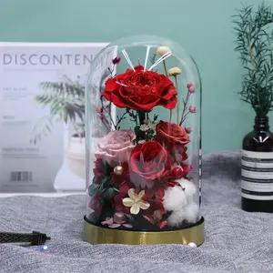 4 Uds. Flor Rosa preservada en cúpula de cristal Metal fondo plano Día de San Valentín nuevo estilo regalos para amigos y amantes en Stock