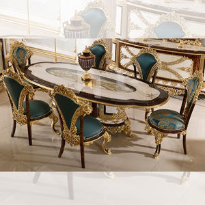 Set di <span class=keywords><strong>Tavolo</strong></span> e Sedie di Lusso per Sala da Pranzo con Cornice Intagliata a Mano, Decorazioni in <span class=keywords><strong>Foglia</strong></span> d'<span class=keywords><strong>Oro</strong></span> e Mobili Dipinti a Mano - Product Image 2
