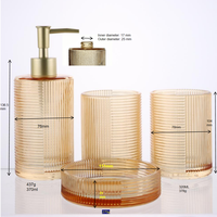 Ensemble d'accessoires de salle de bain en verre cylindrique rose givré et blanc, 370 ml, avec distributeur de savon rechargeable à pompe dorée et porte-savon personnalisé
