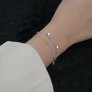 S925 Sterling Silver Double Chaîne Cinq Étoiles Charme Bracelets Bijoux pour Femmes Filles Cadeau Accessoires - Product Image 4