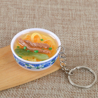 Porte-clés en PVC 3D, simulation d'aliments mignons et délicieux, porcelaine chinoise bleue et blanche, accessoires en forme de beignets et de nouilles, porte-clés en plastique