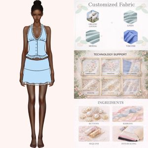 Completo Estivo da Donna su Misura: Top Halter con Volant e Minigonna, Set 2 Pezzi con Bottoni Frontali - Product Image 1