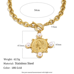 Collar con Colgante <span class=keywords><strong>de</strong></span> Moneda <span class=keywords><strong>de</strong></span> Acero Inoxidable Chapado en Oro <span class=keywords><strong>de</strong></span> 18K YF8001, Adorno <span class=keywords><strong>de</strong></span> Perlas, Retrato <span class=keywords><strong>de</strong></span> <span class=keywords><strong>Reina</strong></span> Grabado, Joyería Impermeable - Product Image 6