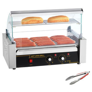 WeWork Roller anjing panas komersial 7 rol 18 mesin panggang sosis anjing panas tudung kaca penutup akrilik 2 dalam 1 penghangat roti kompor - Product Image 5