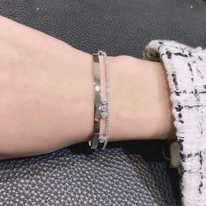 925 Sterling Silver Platinum Plated Geometric Slider <b>Bangle</b> Women's Zircon Wedding Jewelry 16-17cm <b>Charm</b> Bracelets Party Gift - Product Image 6