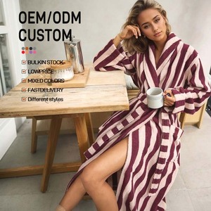 <span class=keywords><strong>Vestaglie</strong></span> da donna in peluche <span class=keywords><strong>pile</strong></span> con cappuccio accappatoio leggero con tasche vestaglia a righe - Product Image 1