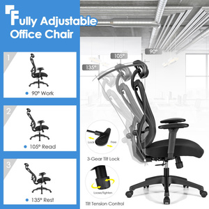 Chaise de bureau exécutive à dossier haut en maille, hauteur réglable, soutien lombaire intégré, appui-tête intégré, chaise de bureau pivotante, espaces de travail modernes, noir - Product Image 6