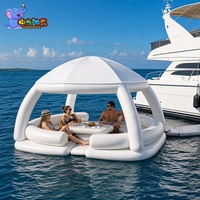 Isla Flotante Inflable Comercial con Toldo, Plataforma de Lujo para Descanso en el Agua, para Yates, Resorts y Marinas