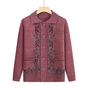 Vêtements pour femmes âgées, col à revers, motif floral d'automne, <span class=keywords><strong>pull</strong></span> pour personnes âgées, <span class=keywords><strong>pull</strong></span> pour grand-mère, manteau pour maman, cardigan en mohair tricoté pour belle-mère - Product Image 6