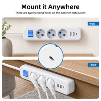 PHEIYON Regleta de 3 tomas europeas con USB-A y USB-C, 16A 3680W, con interruptor maestro de encendido/apagado, para uso hospitalario
