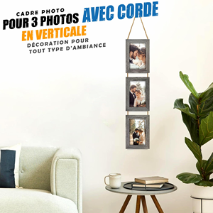 Ensemble de 3 cadres <span class=keywords><strong>photo</strong></span> verticaux en chêne gris à suspendre avec corde, décoration murale multi-collages, cadre pour trois photos portrait 10x15cm - Product Image 2