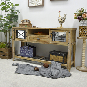 Console longue en bois massif sculpté, design rustique et antique, pour entrée, hôtel, salon - Product Image 2