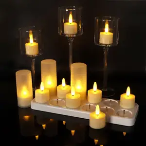 Pacote com 12 velas recarregáveis sem chama com base de carregamento para iluminação de mesa de restaurante, preço de atacado