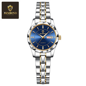 Binbond Women's Quartz Watch Blue Dial Stainless Steel Band Date Week Display Waterproof Fashion Business Style - Product Image 5