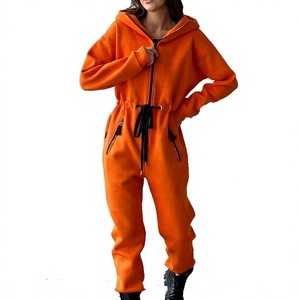Combinaison à capuche orange pour femme, design personnalisé, fermeture éclair, manches longues, taille à cordon, style sportif, automne - Product Image 1