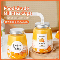 Bouteilles PET transparentes personnalisées avec logo, 350-500 ml, jetables, pour jus, lait, thé Boba, avec bouchons à vis en aluminium, sérigraphie