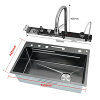 Nouvelle Évier de Cuisine Monobloc Intelligent Multifonction Moderne Grande Capacité en Acier Inoxydable 201/304 Fait Main avec Effet Cascade de Haute Qualité