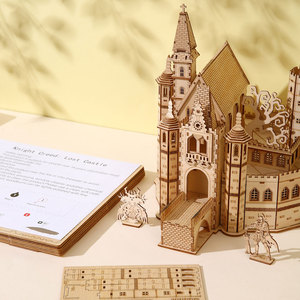 Kit de bricolage architectural en bois découpé au laser, puzzle 3D en forme de forteresse et d'église médiévales, pour la création de maquettes en vrac - Product Image 6