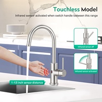 Robinet de cuisine à capteur tactile sans contact en acier inoxydable 304 avec tube flexible à 360 degrés et LED infrarouge