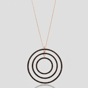 Colgante de Plata de Ley 925 con Diseño de Círculo Hueco Abierto y Zirconia Negra, Hecho a Mano en Turquía, Venta al por Mayor, Regalo de Joyería - Product Image 2