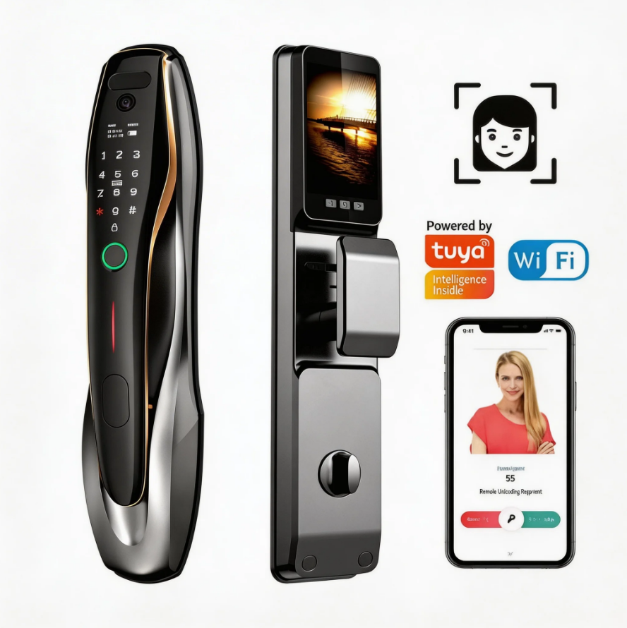 Wholesale Price Smart Lock Hotel Facial Recognition Fingerprint Password Combination Smart Door Lock with Camera and HD Screen · image 3