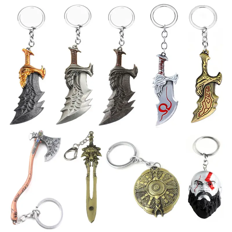 New Game Weapons Broadsword Keychains Pendant Keyring Jewelry Men And Women Car Key Chains Accessories God Of War CD Key Chain