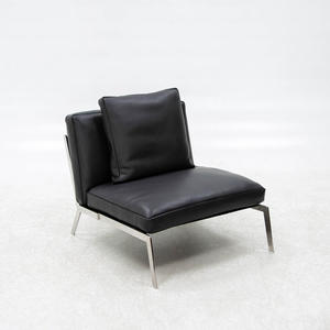 Fauteuil de salon noir de luxe léger, chaise longue relaxante en tissu rembourré, chaise de loisirs individuelle - Product Image 1