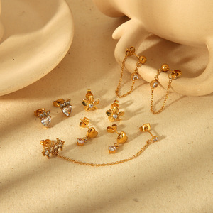 Flower <b>Stud</b> <b>Earrings</b> 18K Gold Plated Claw Setting For Women Party Jewelry TE6761-G - Product Image 2